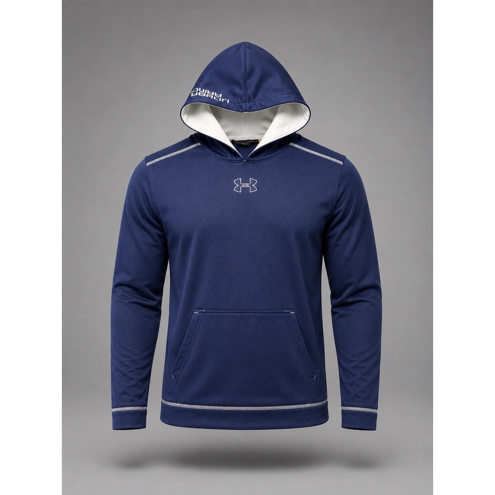 Under Armour Mens Navy Blue Waffle Knit Fleece Pullover Hoodie Loose Fit SM